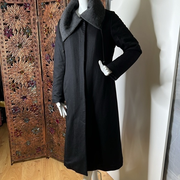 Sophia Cashmere Sz 8-10 Black Interior Quilt Cashmere Hidden Snap Front Coat - Picture 4 of 10